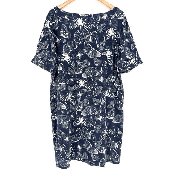 Yarn & Sea Navy Blue and White Butterfly Pattern Shift Dress Size XL - Picture 4 of 6